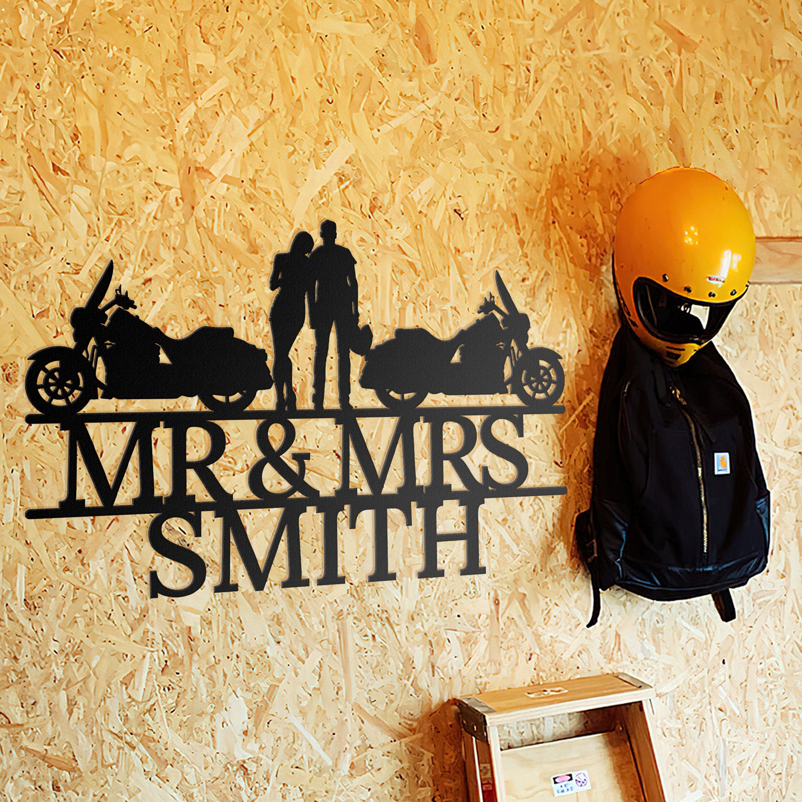 a motorcycle helmet and helmet on a wall
