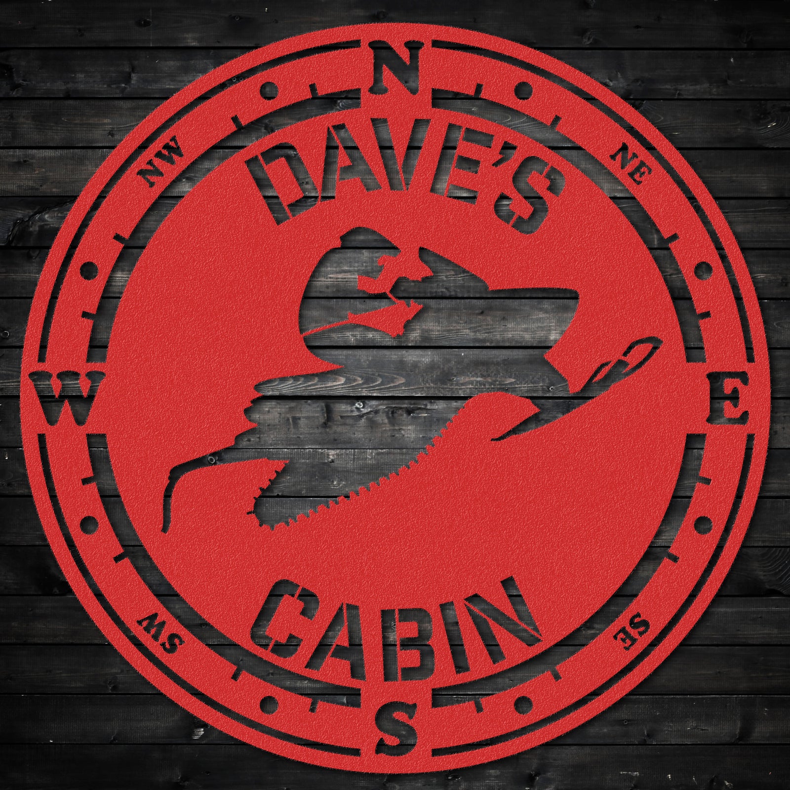 a red sign on a wooden wall that says davie's cabin