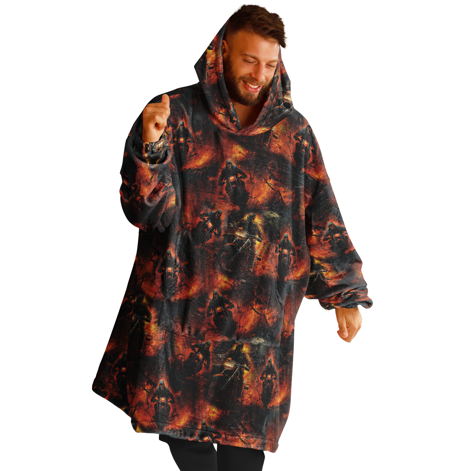 'Flaming Skull Biker' Snug Hoodie