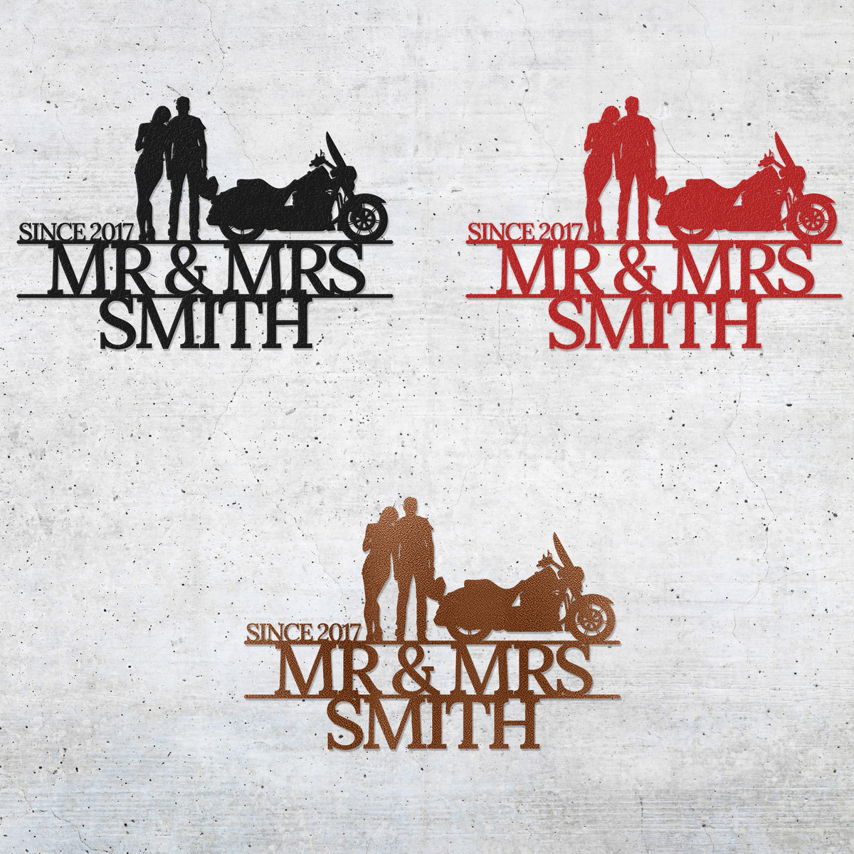 a couple of people standing next to a motorcycle