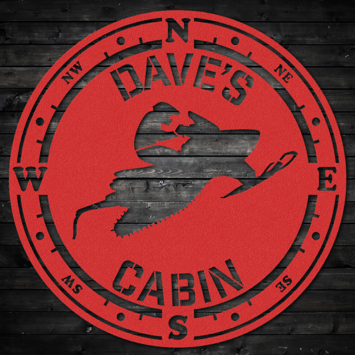 a red sign on a wooden wall that says davie&#39;s cabin