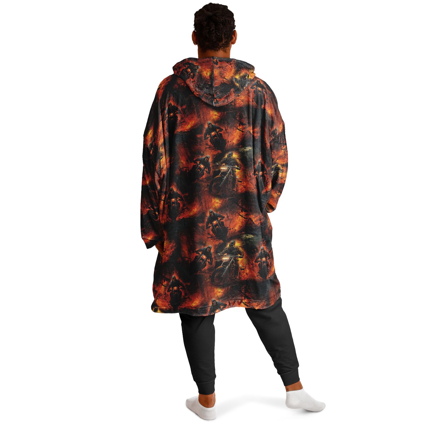 'Flaming Skull Biker' Snug Hoodie