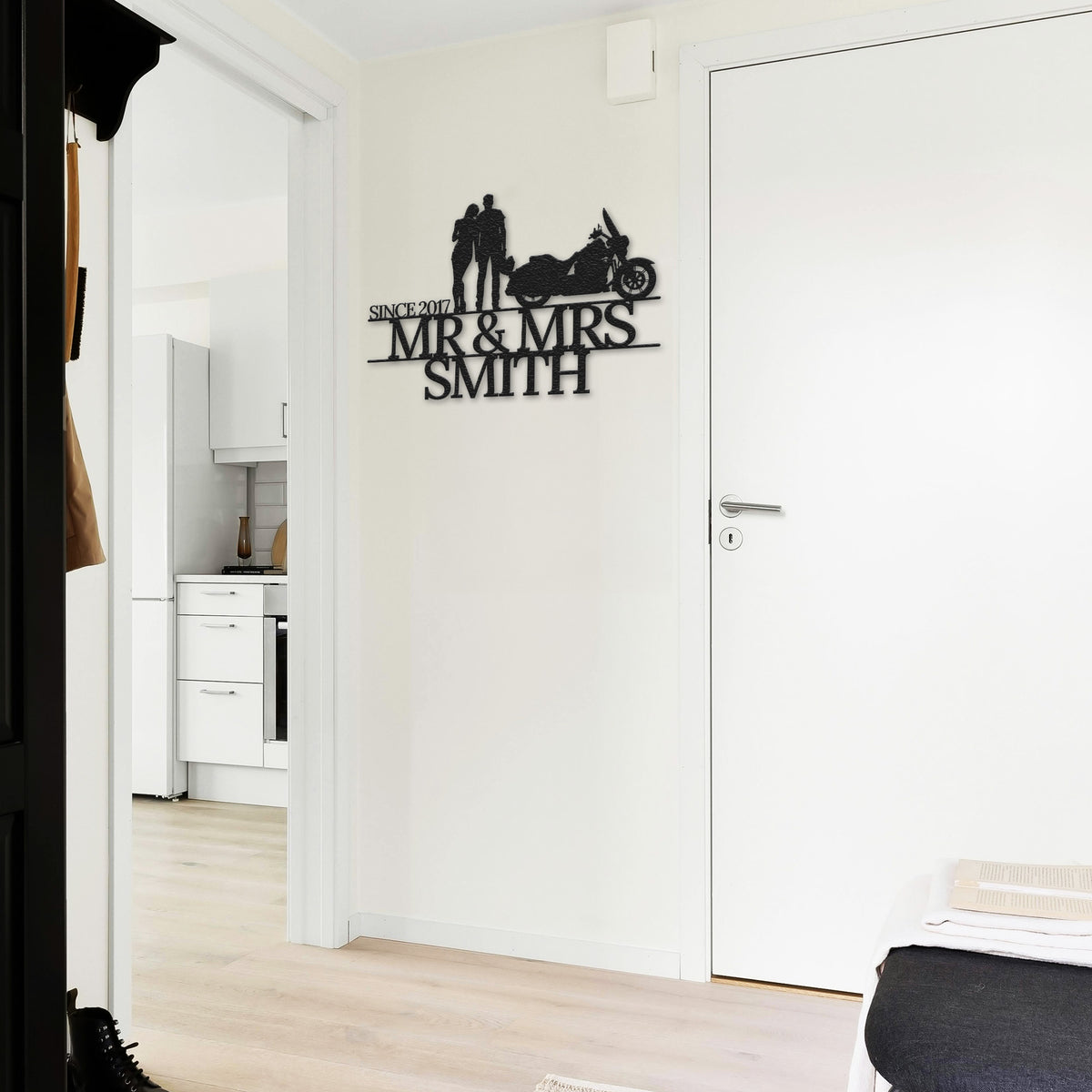 a bedroom with a bed and a white door