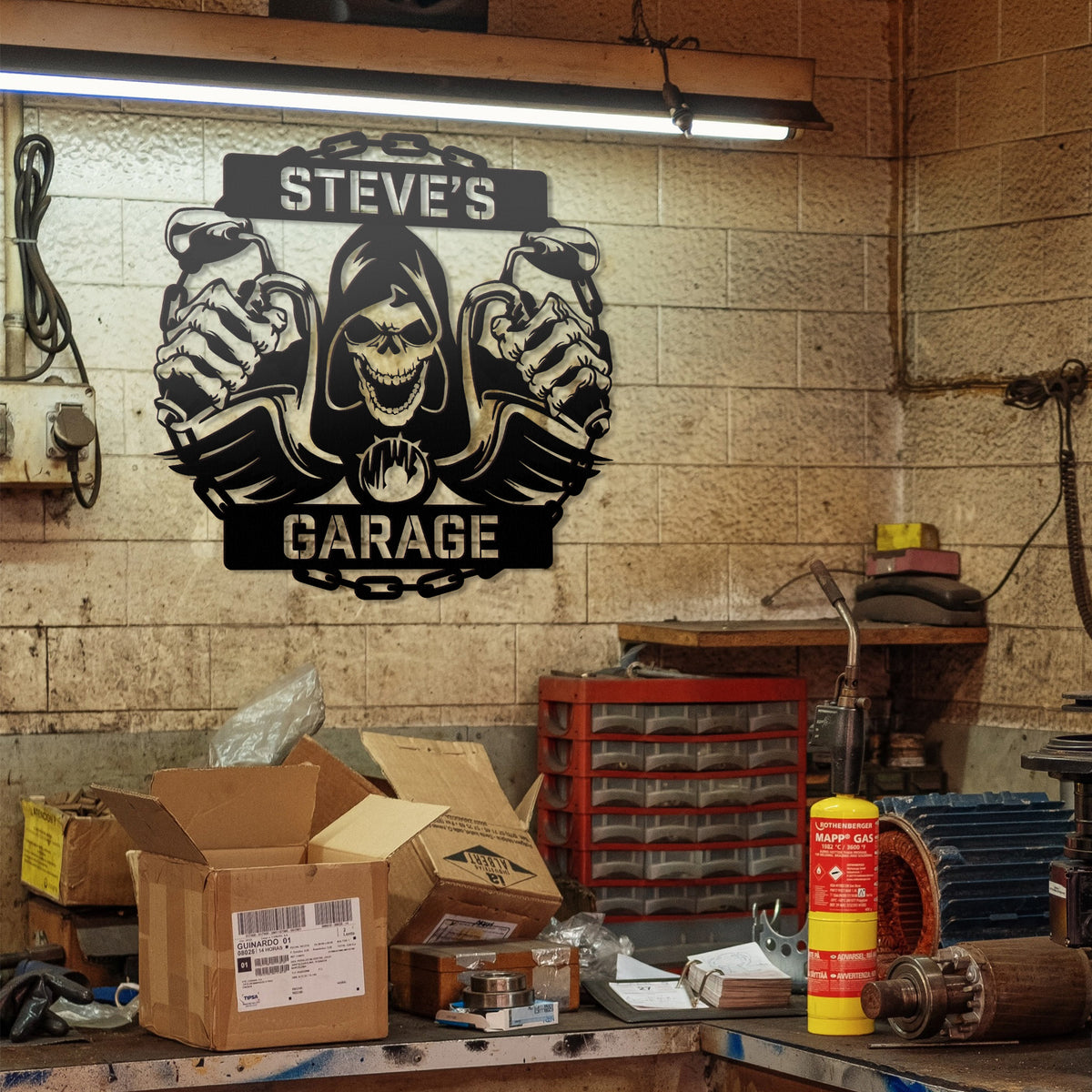 a garage with a sign that says steve&#39;s garage