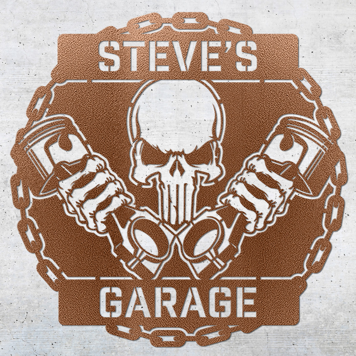 a brown and white sign with a skull holding two mugs