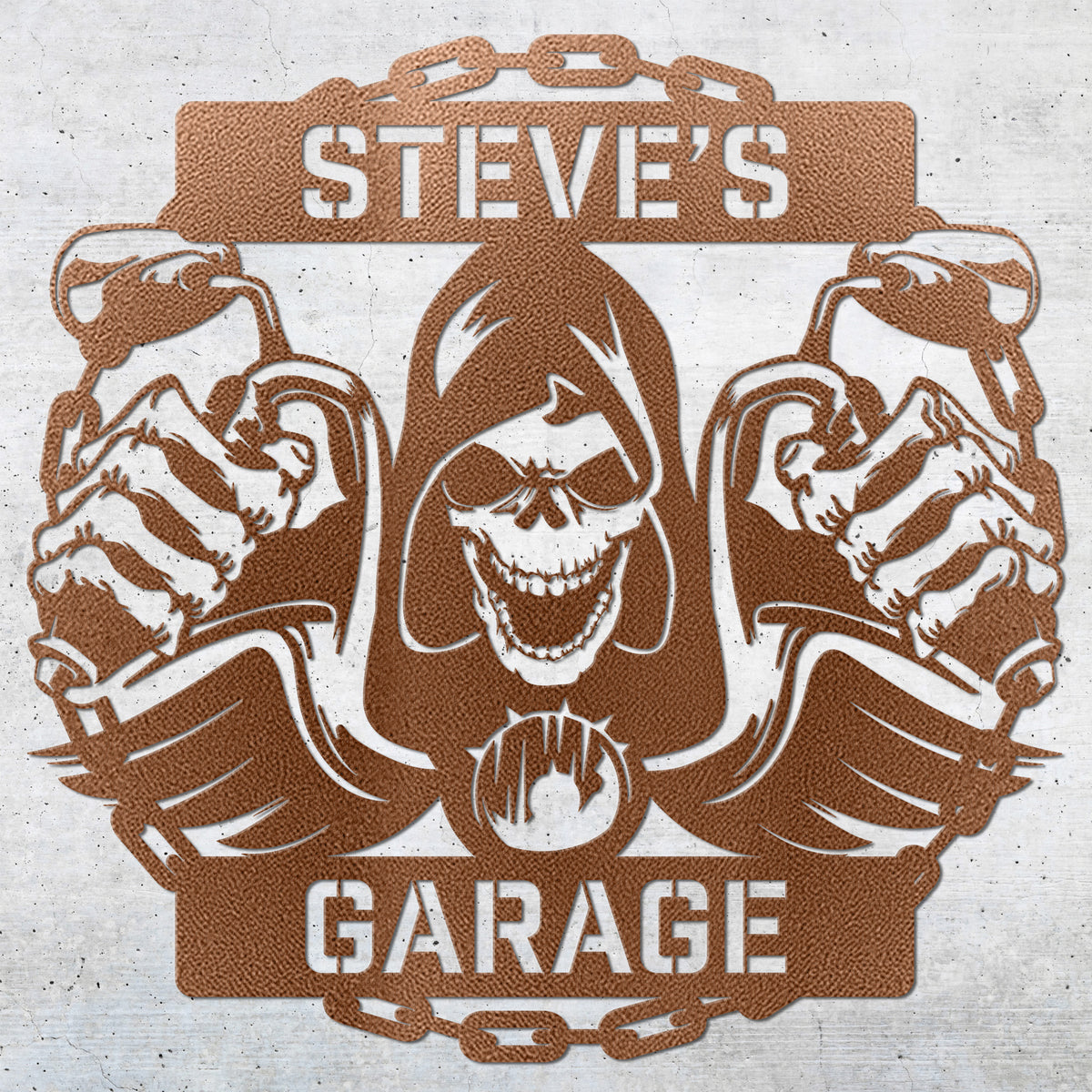 a drawing of a skeleton holding a wrench