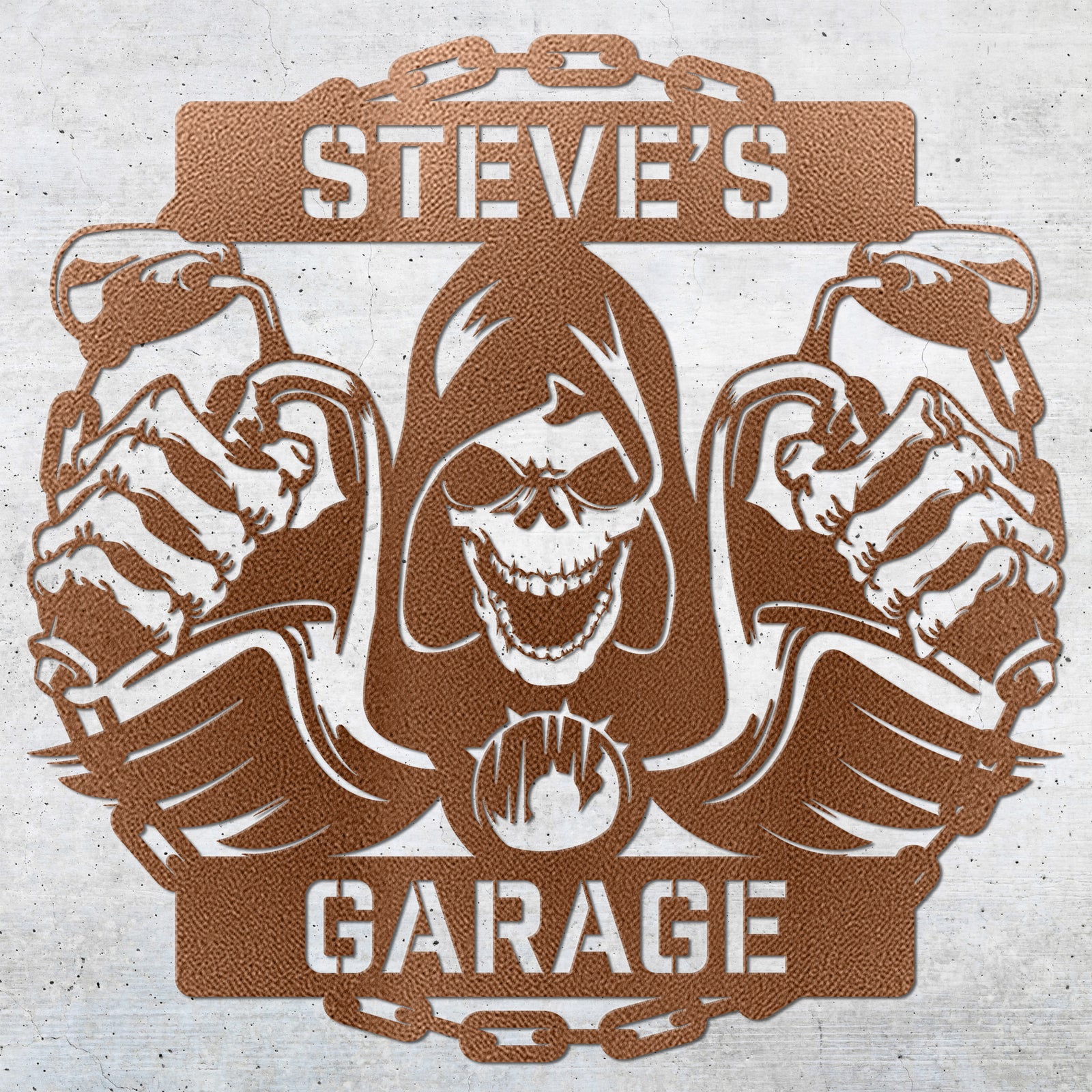 a drawing of a skeleton holding a wrench