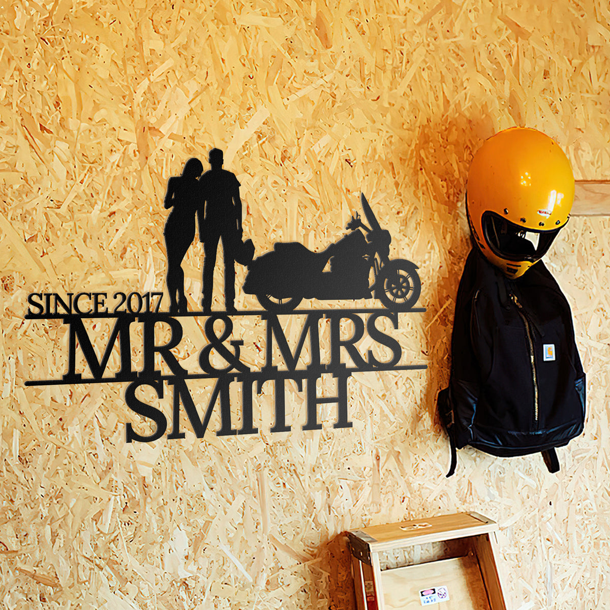 a motorcycle helmet and helmet on a wall