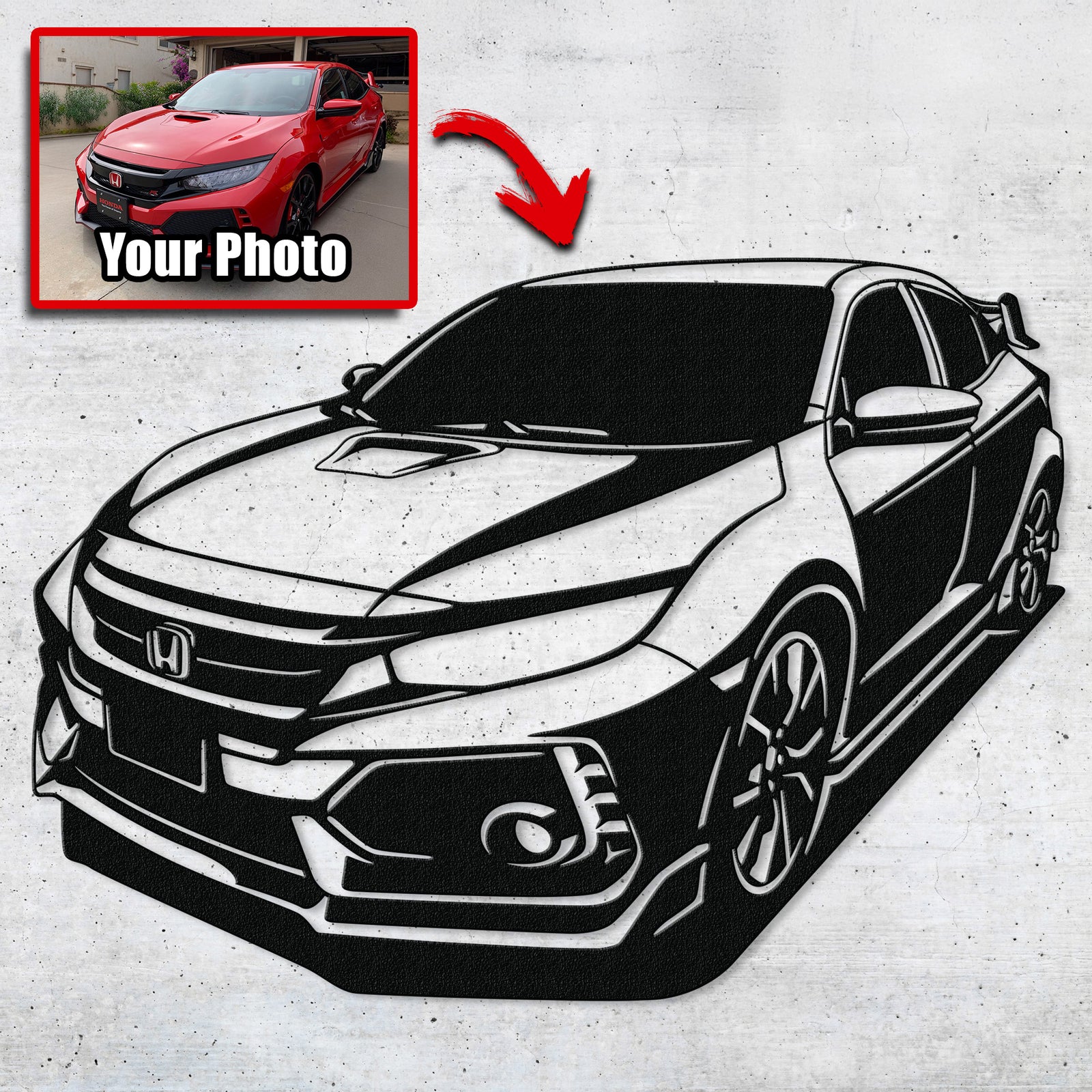 a drawing of a car with a picture of the front of it