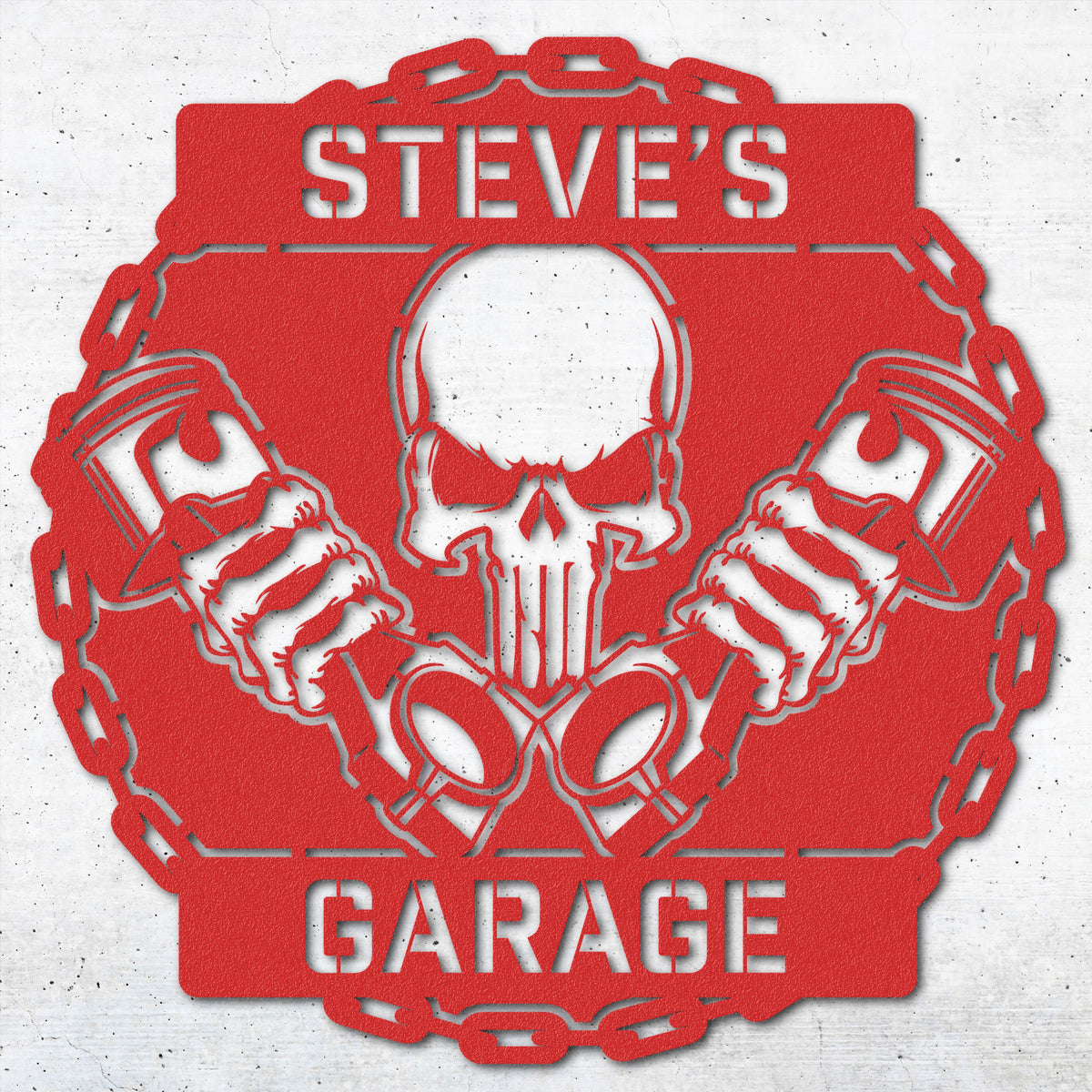 a red sticker with a skull holding two beer mugs