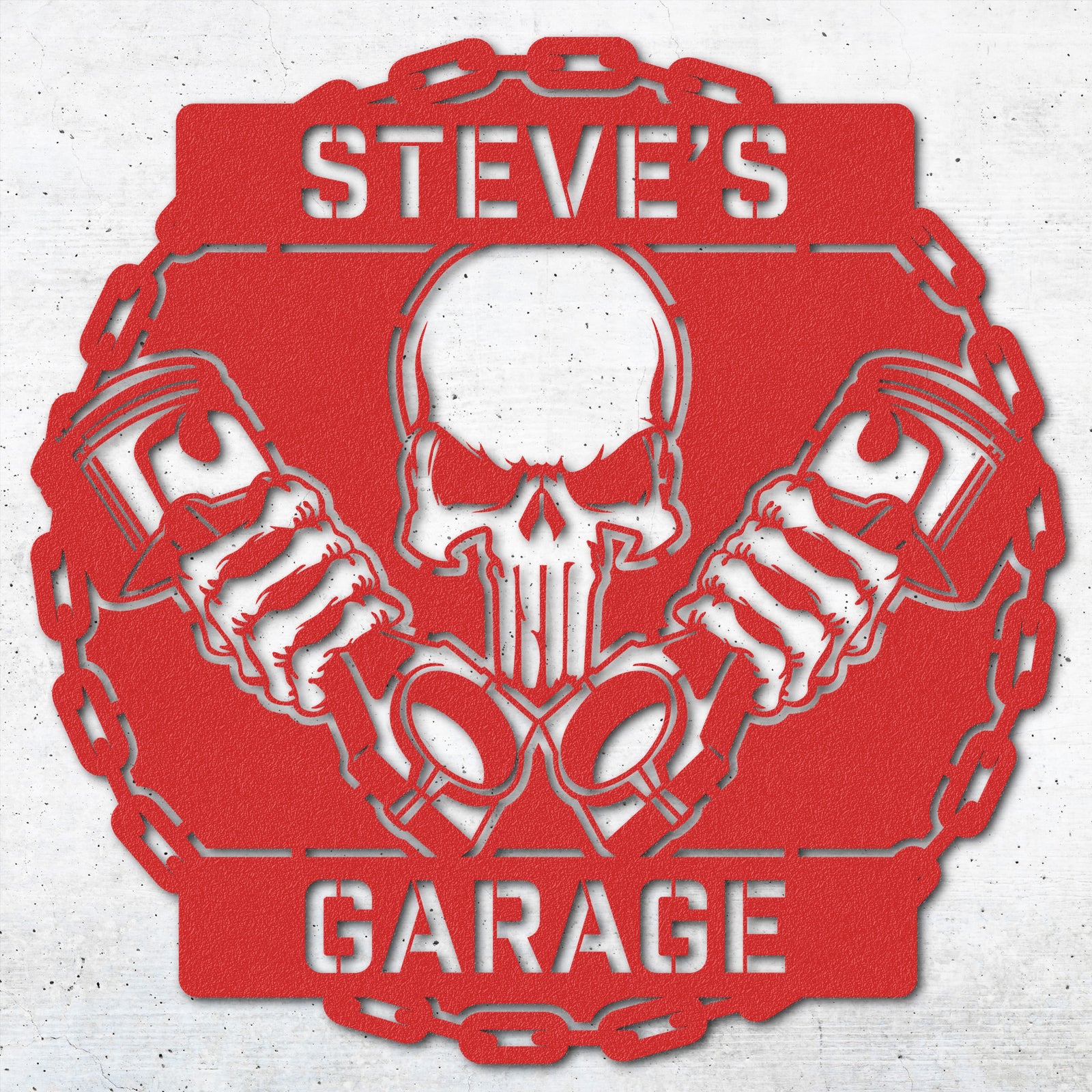 a red sticker with a skull holding two beer mugs