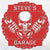 a red sticker with a skull holding two beer mugs