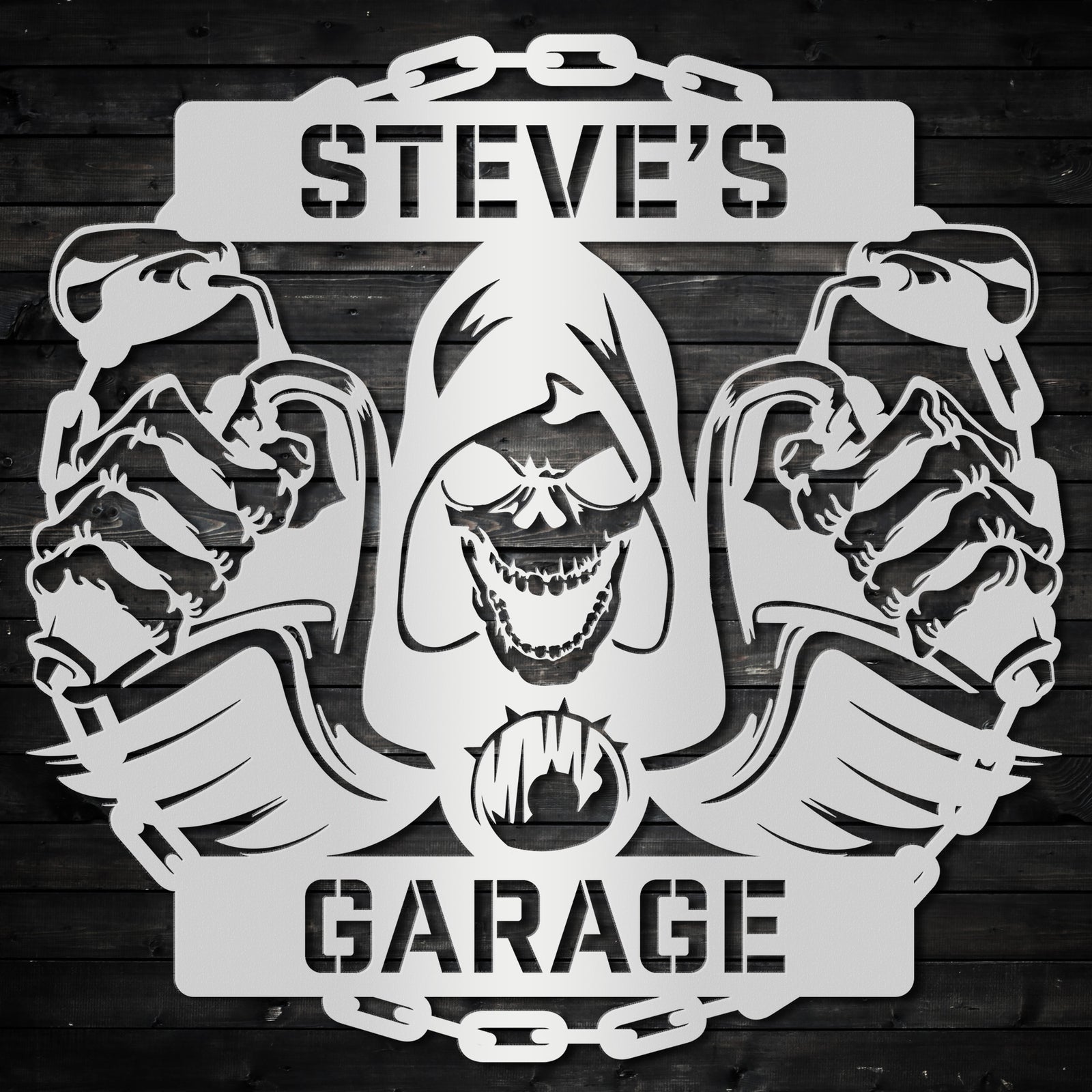 a metal sign that says steve's garage