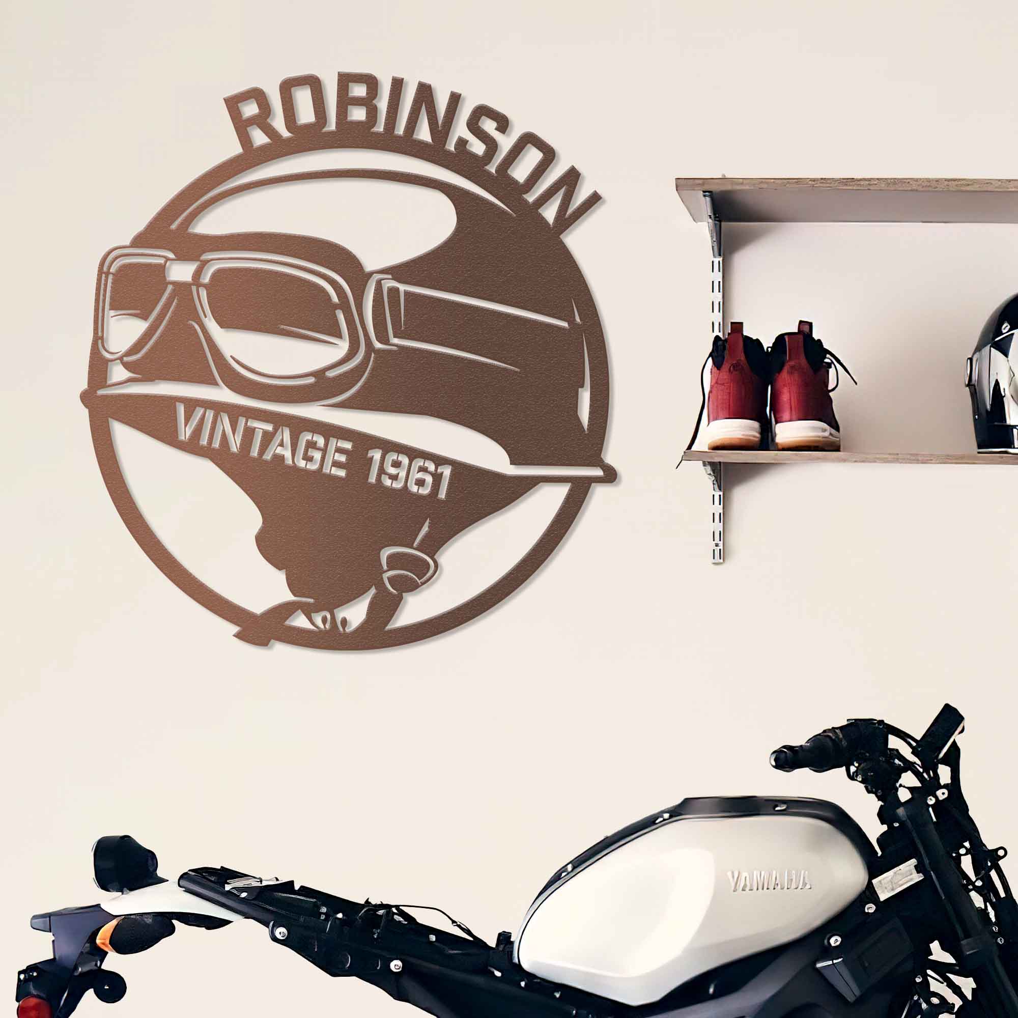 Classic Biker Helmet - Personalized Metal Wall Art Metal Art - Throttle Mania