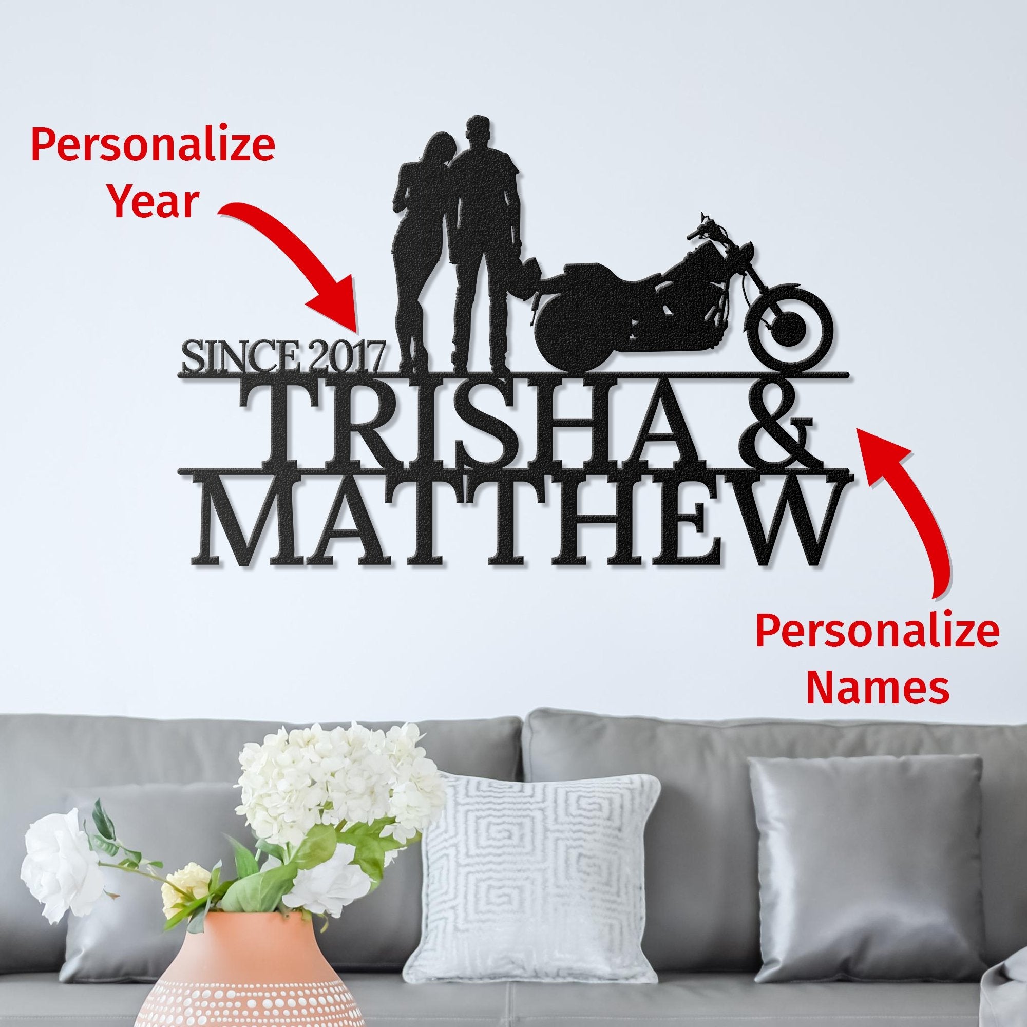 Classic Cruiser Biker Couple - Personalized Metal Wall Art Metal Art - Throttle Mania