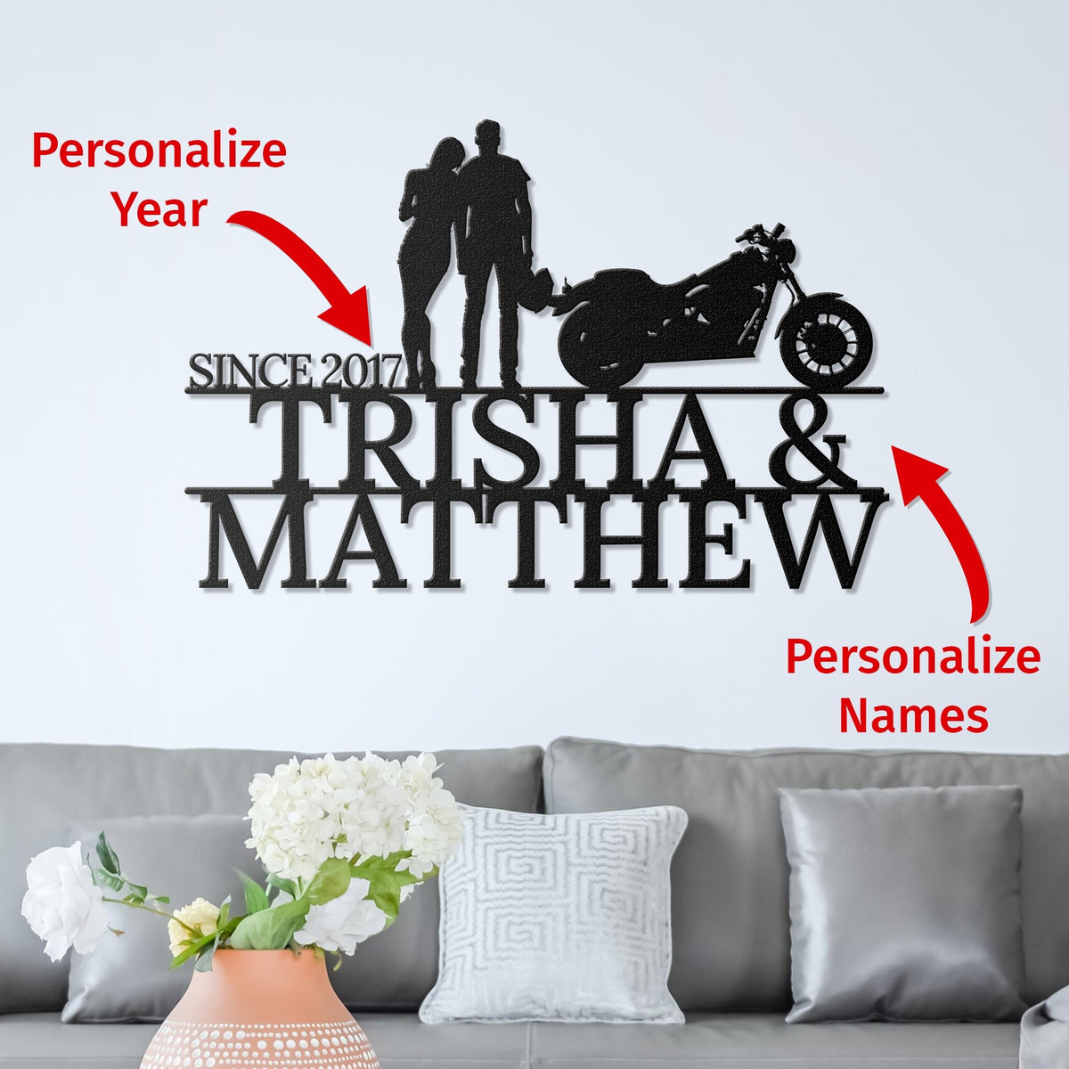 Classic Cruiser Biker Couple - Personalized Metal Wall Art Metal Art - Throttle Mania