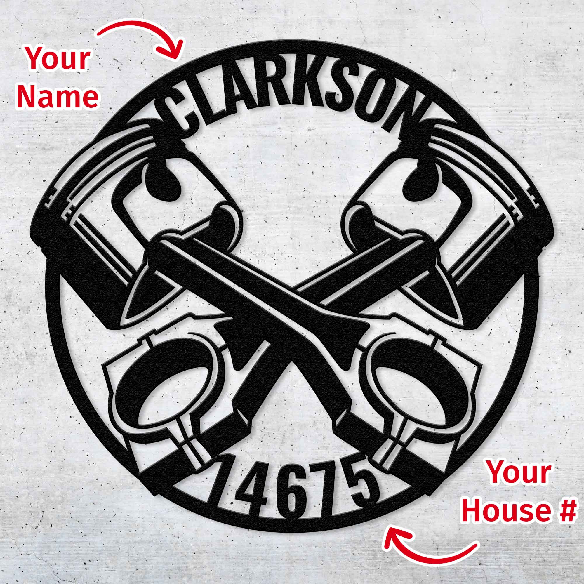 Cross Pistons - Personalized Metal Home Address Sign Metal Art - Throttle Mania