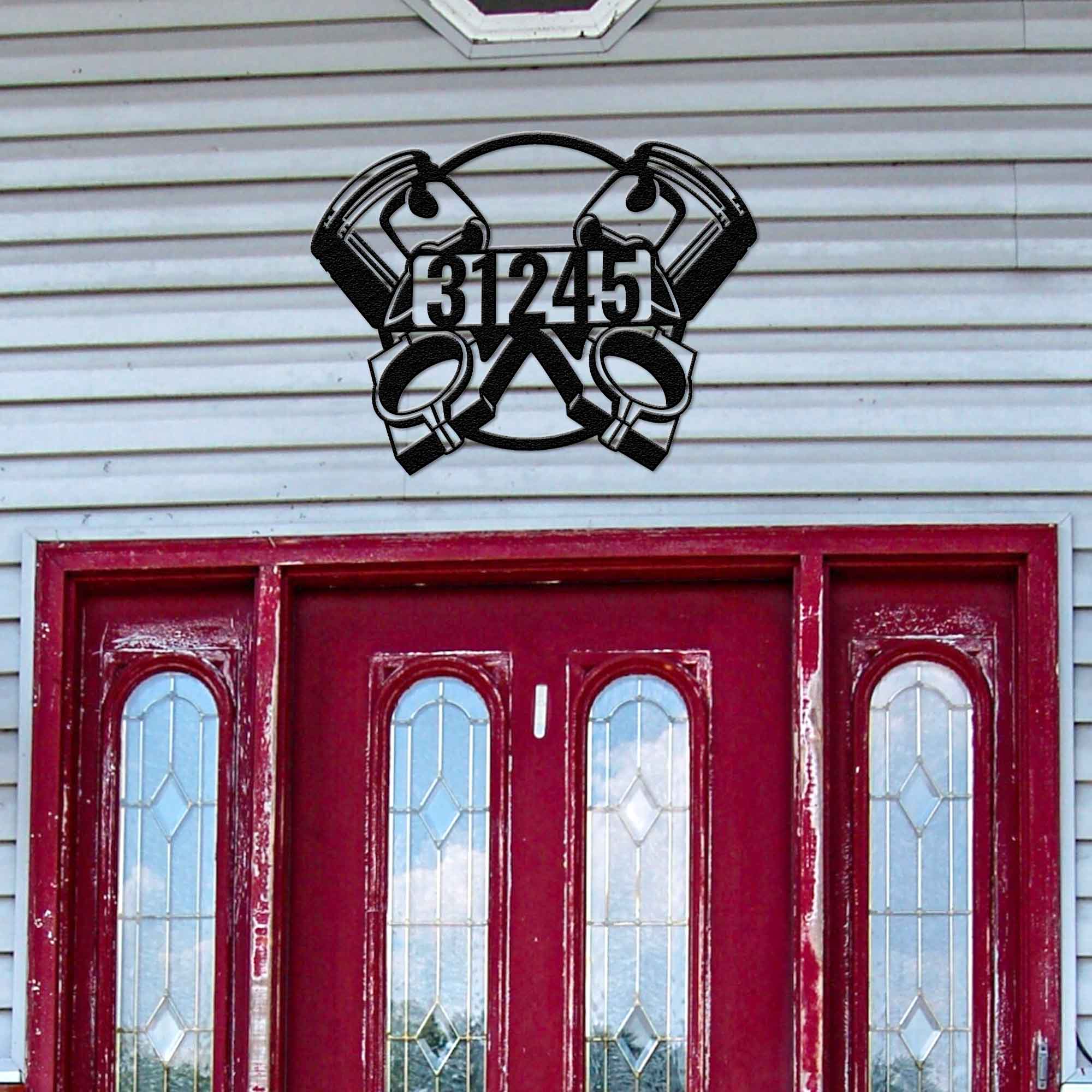 Cross Pistons - Personalized Metal Home Address Sign Metal Art - Throttle Mania