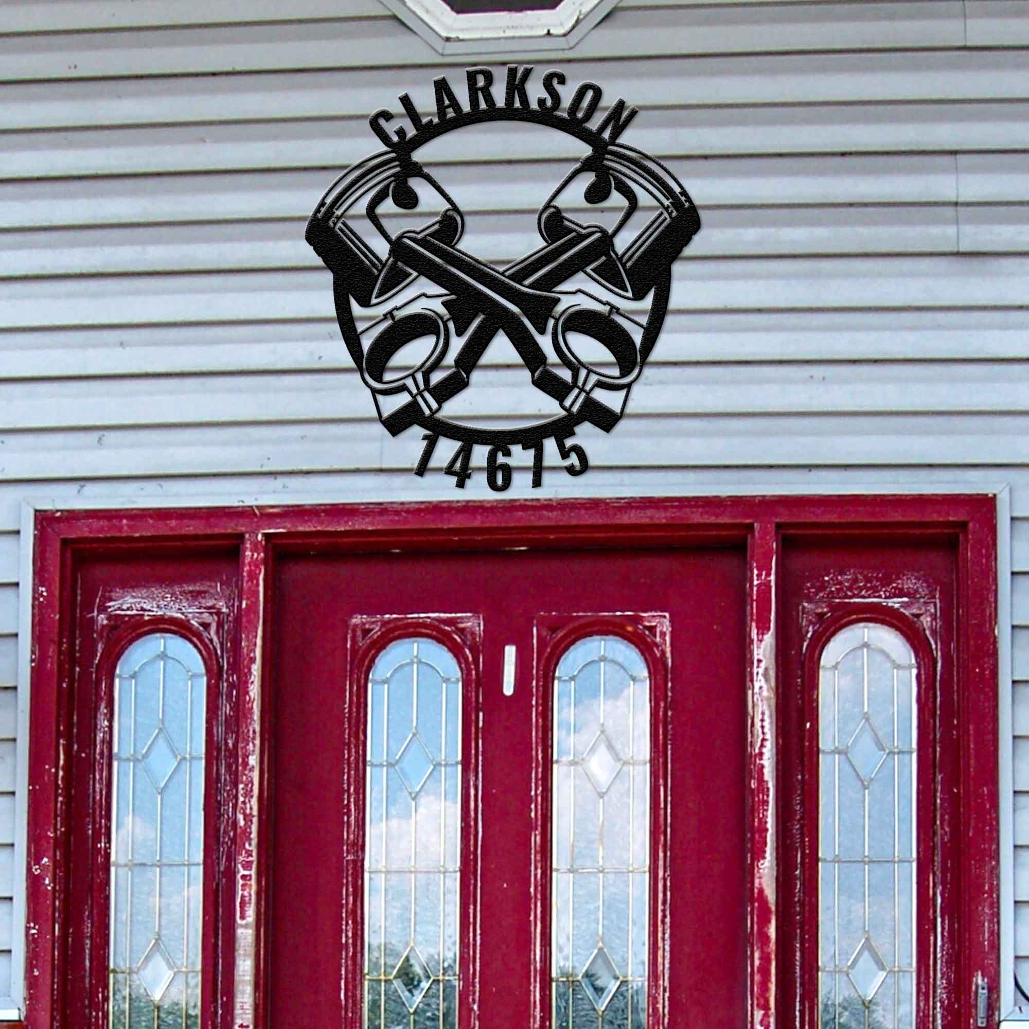 Cross Pistons - Personalized Metal Home Address Sign Wall Art - Throttle Mania
