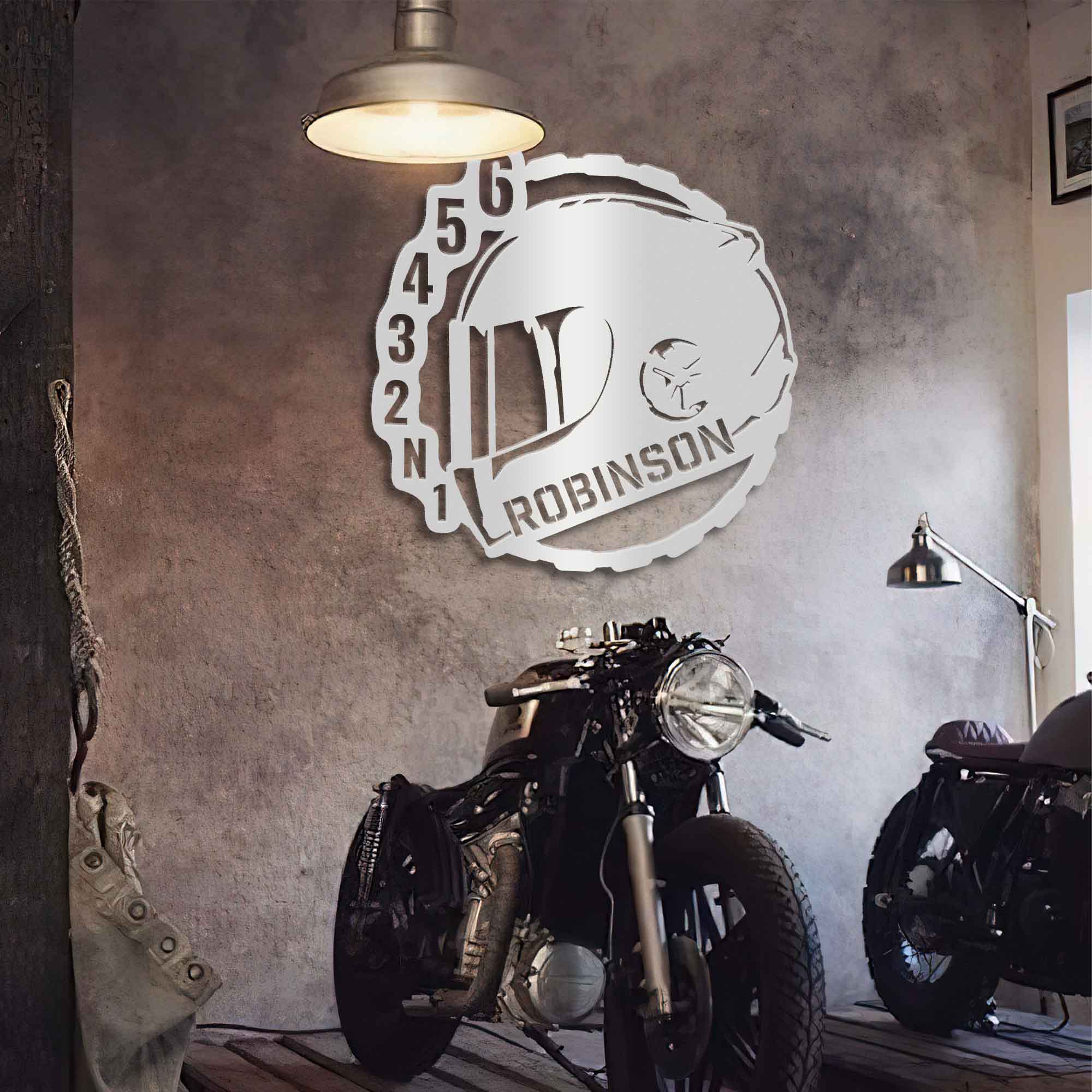 Full Face Helmet With Gearing - Personalized Metal Wall Art - 0075 Metal Art - Throttle Mania