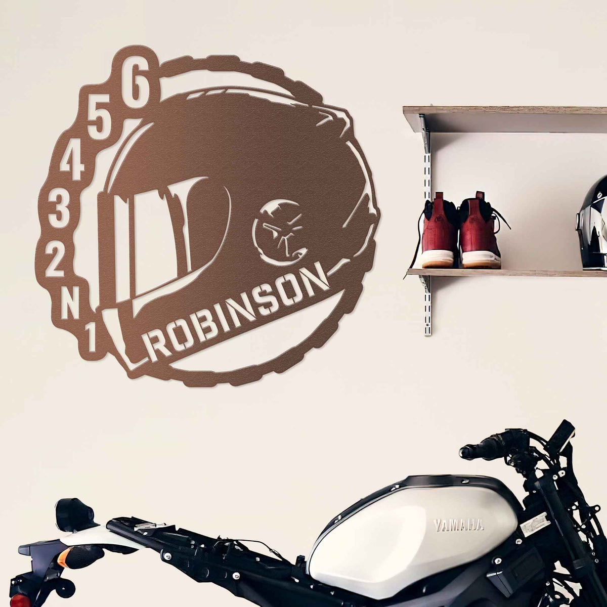 Full Face Helmet With Gearing - Personalized Metal Wall Art - 0075 Metal Art - Throttle Mania