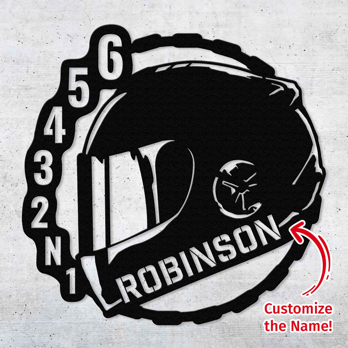 Full Face Helmet With Gearing - Personalized Metal Wall Art - 0075 Metal Art - Throttle Mania