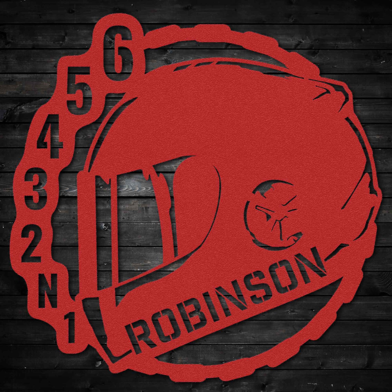 Full Face Helmet With Gearing - Personalized Metal Wall Art - 0075 Metal Art - Throttle Mania