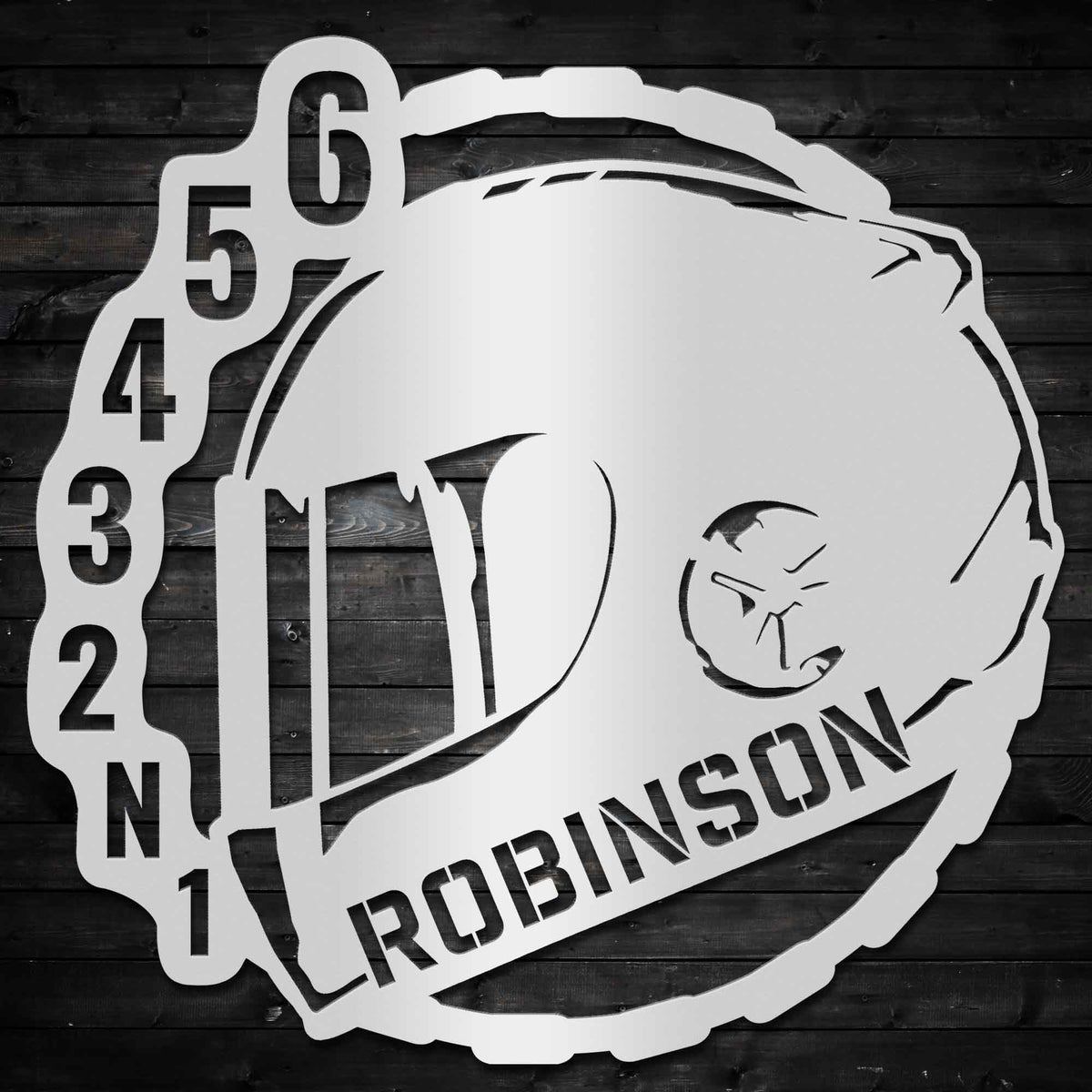 Full Face Helmet With Gearing - Personalized Metal Wall Art - 0075 Metal Art - Throttle Mania