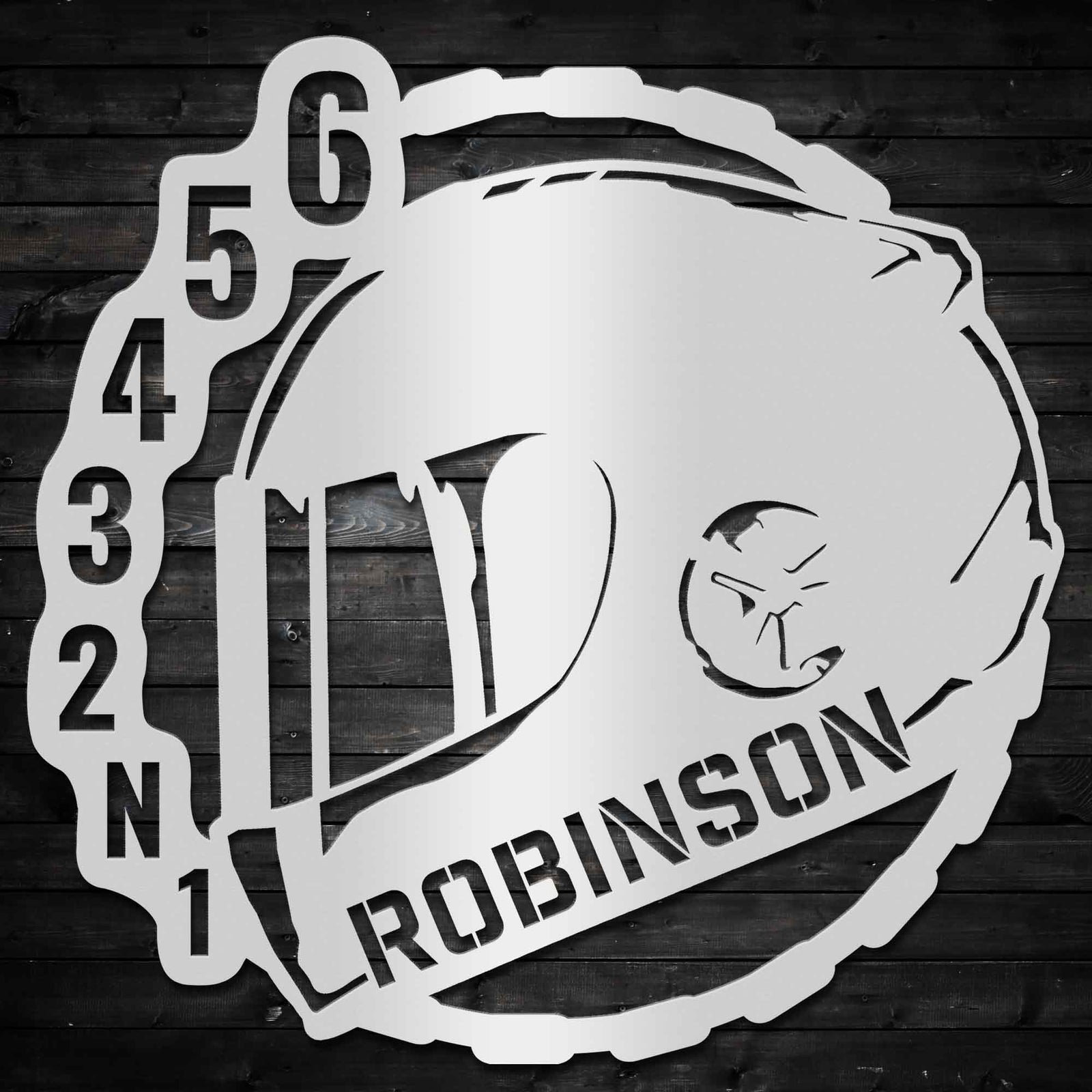 Full Face Helmet With Gearing - Personalized Metal Wall Art - 0075 Metal Art - Throttle Mania