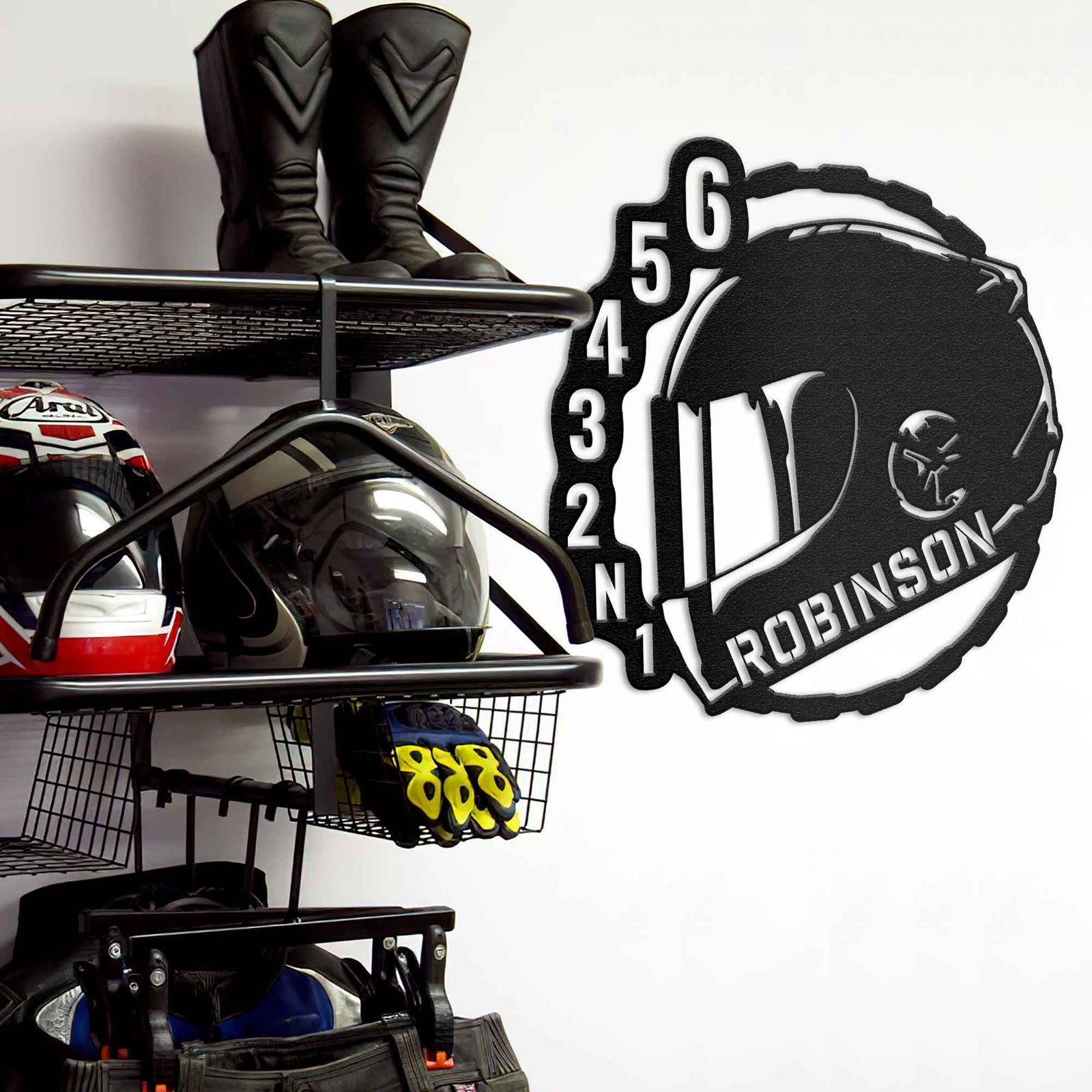 Full Face Helmet With Gearing - Personalized Metal Wall Art - 0075 Metal Art - Throttle Mania