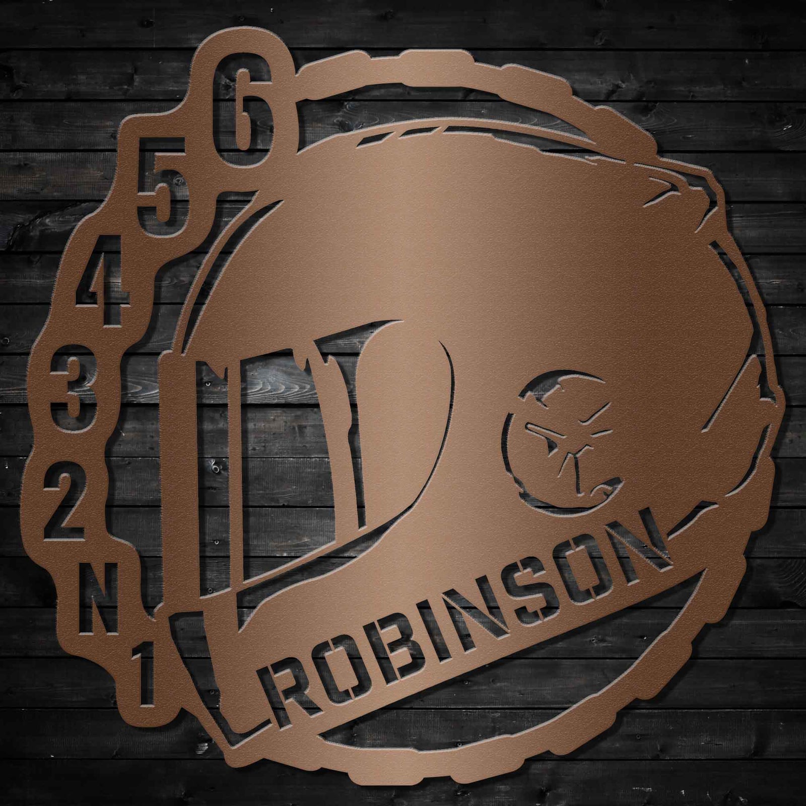 Full Face Helmet With Gearing - Personalized Metal Wall Art - 0075 Metal Art - Throttle Mania