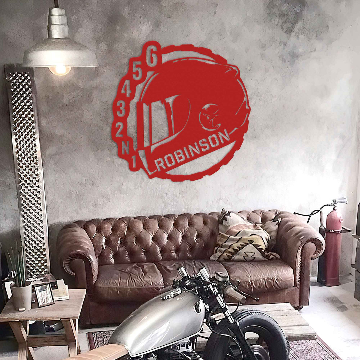 Full Face Helmet With Gearing - Personalized Metal Wall Art - 0075 Metal Art - Throttle Mania